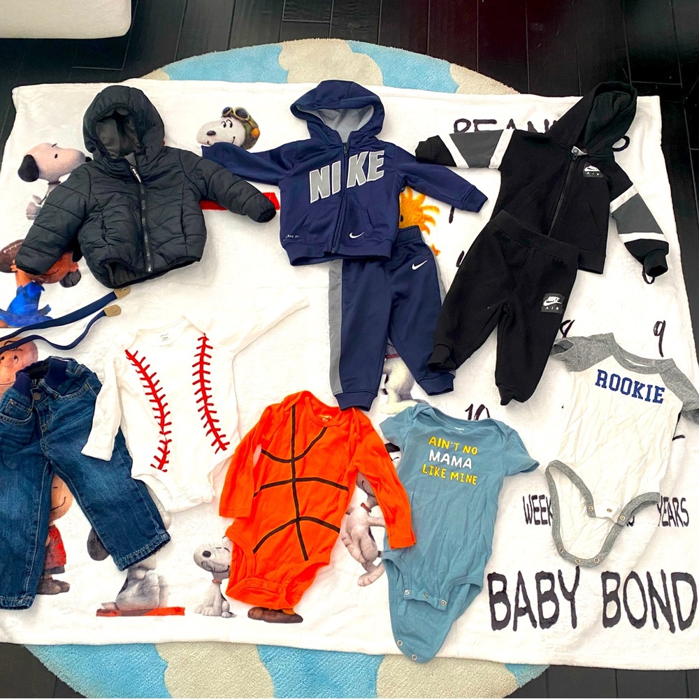 Cute infant/toddler boy clothes. Size 12 months. 51 items/sets in all.